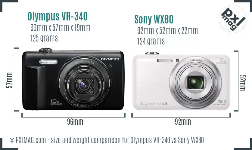 Olympus VR-340 vs Sony WX80 size comparison