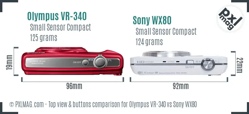 Olympus VR-340 vs Sony WX80 top view buttons comparison