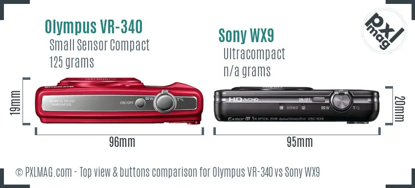 Olympus VR-340 vs Sony WX9 top view buttons comparison Olympus VR-340 vs Sony WX9 top view buttons comparison