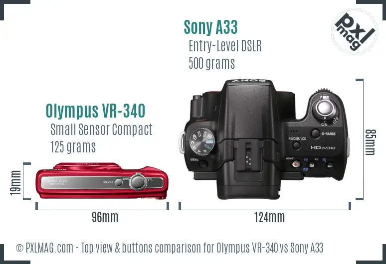 Olympus VR-340 vs Sony A33 top view buttons comparison