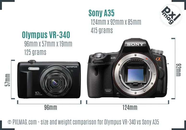 Olympus VR-340 vs Sony A35 size comparison