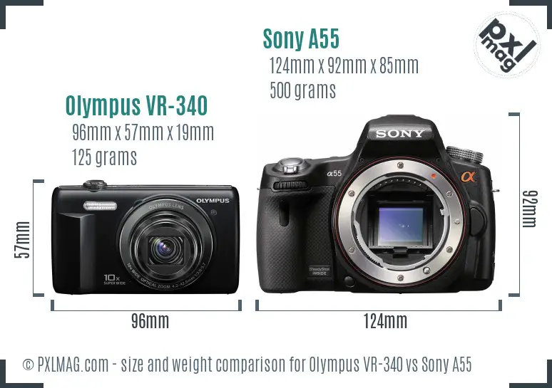 Olympus VR-340 vs Sony A55 size comparison