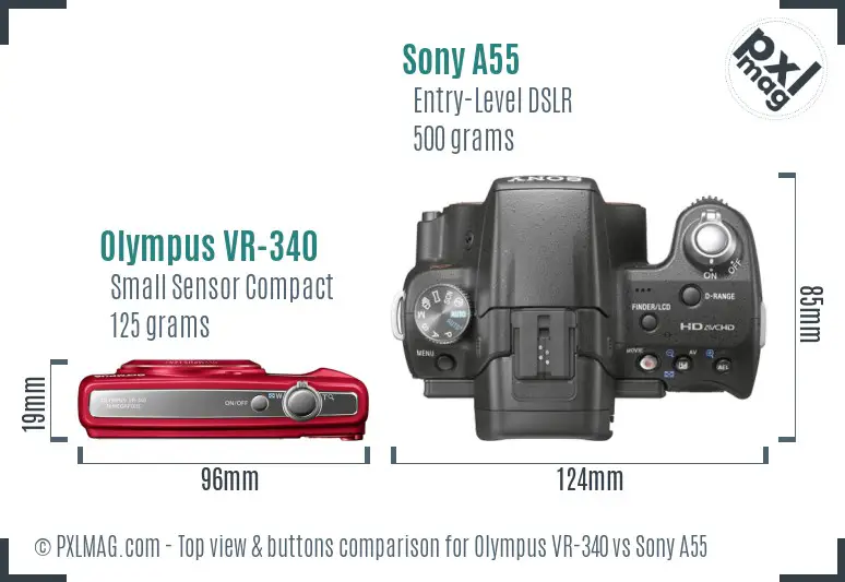 Olympus VR-340 vs Sony A55 top view buttons comparison