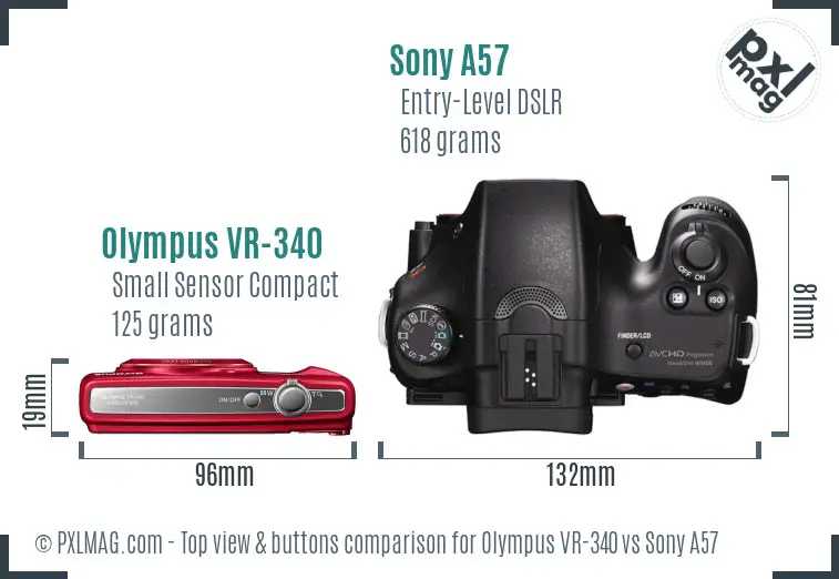 Olympus VR-340 vs Sony A57 top view buttons comparison