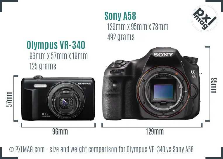 Olympus VR-340 vs Sony A58 size comparison