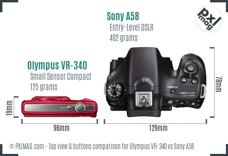 Olympus VR-340 vs Sony A58 top view buttons comparison