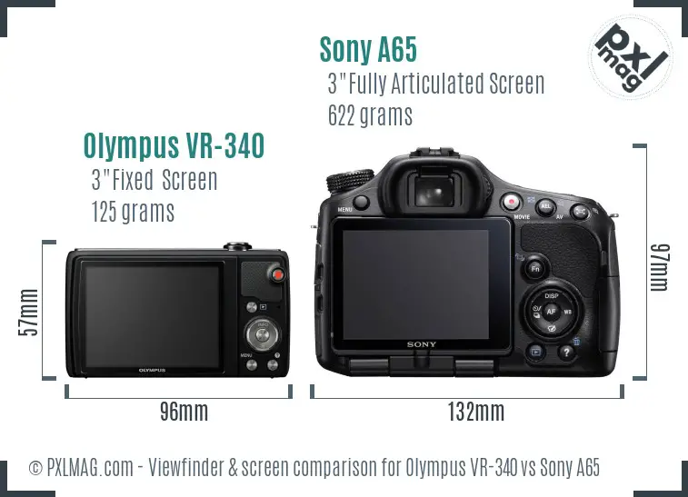 Olympus VR-340 vs Sony A65 Screen and Viewfinder comparison