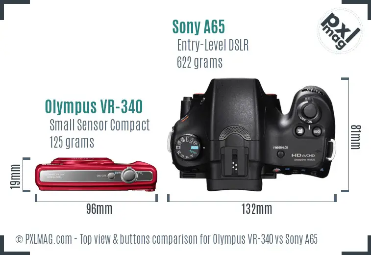 Olympus VR-340 vs Sony A65 top view buttons comparison
