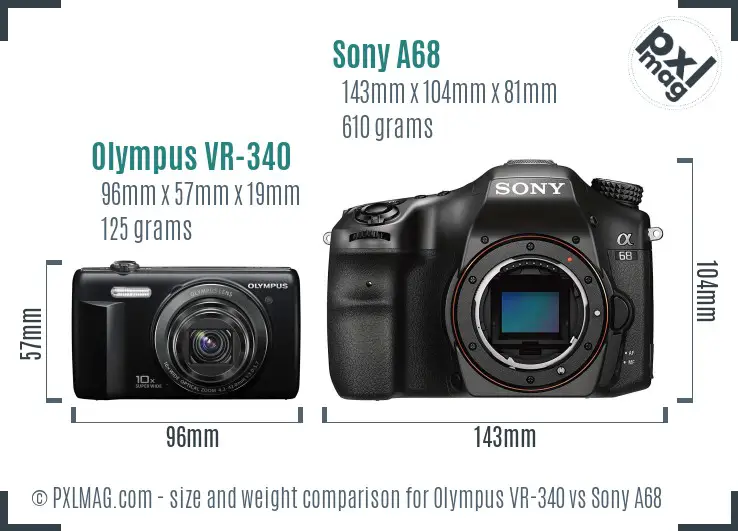 Olympus VR-340 vs Sony A68 size comparison