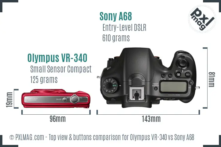 Olympus VR-340 vs Sony A68 top view buttons comparison