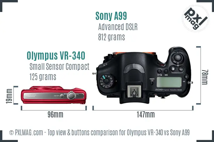 Olympus VR-340 vs Sony A99 top view buttons comparison