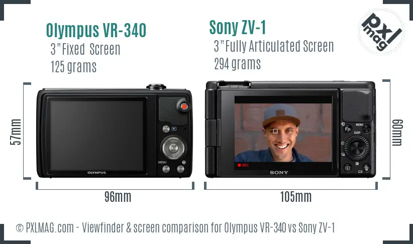 Olympus VR-340 vs Sony ZV-1 Screen and Viewfinder comparison