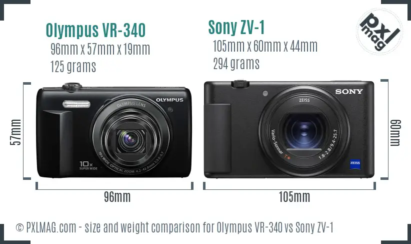 Olympus VR-340 vs Sony ZV-1 size comparison