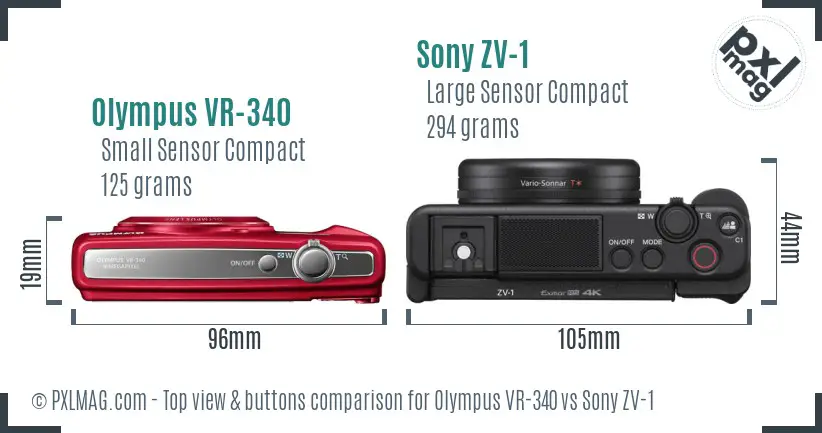 Olympus VR-340 vs Sony ZV-1 top view buttons comparison