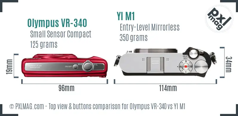 Olympus VR-340 vs YI M1 top view buttons comparison