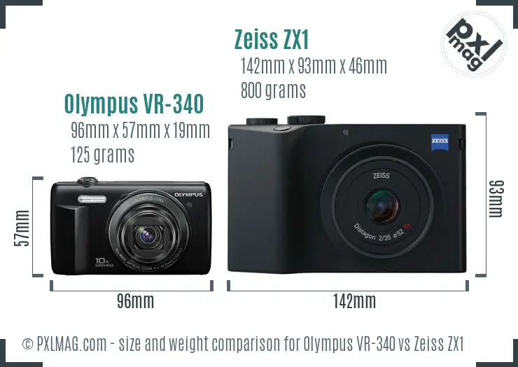 Olympus VR-340 vs Zeiss ZX1 size comparison