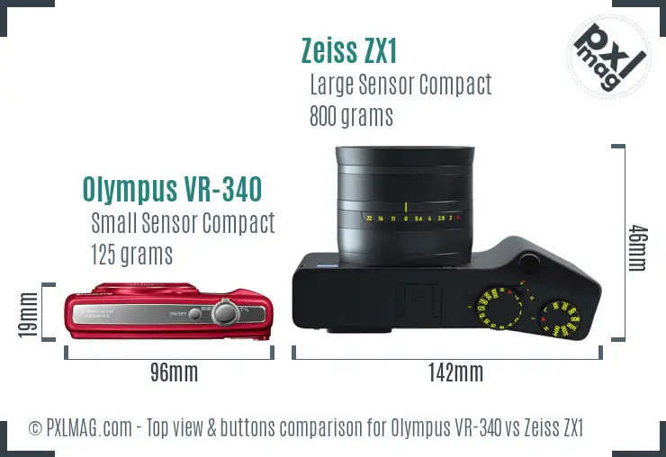 Olympus VR-340 vs Zeiss ZX1 top view buttons comparison