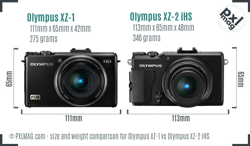 Olympus XZ-1 vs Olympus XZ-2 iHS size comparison