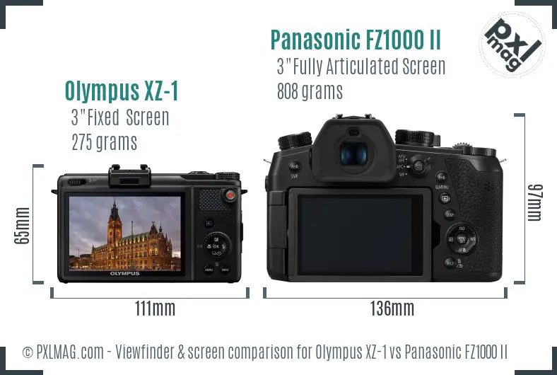 Olympus XZ-1 vs Panasonic FZ1000 II Screen and Viewfinder comparison