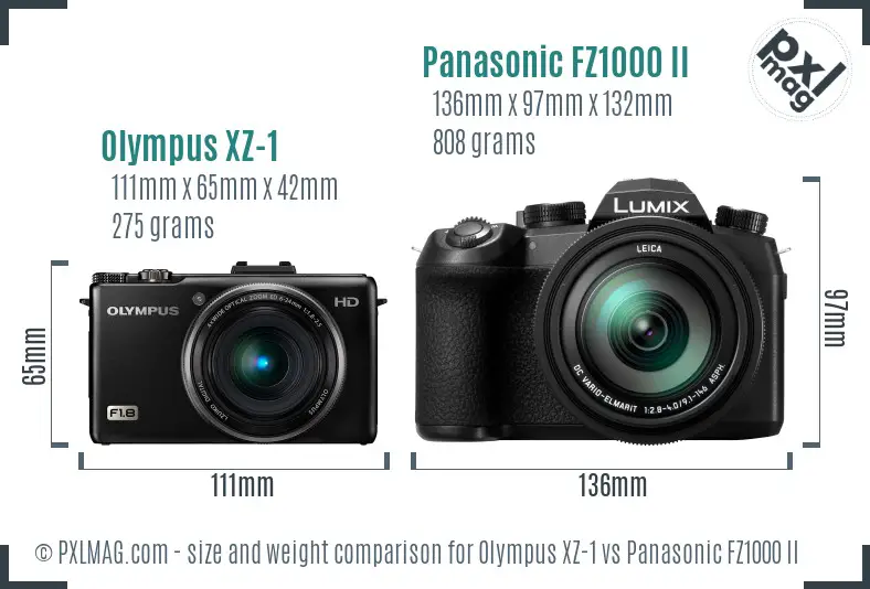 Olympus XZ-1 vs Panasonic FZ1000 II size comparison