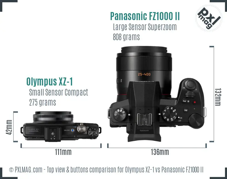 Olympus XZ-1 vs Panasonic FZ1000 II top view buttons comparison