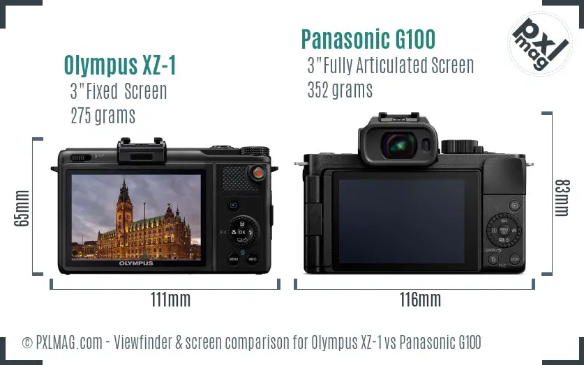 Olympus XZ-1 vs Panasonic G100 Screen and Viewfinder comparison
