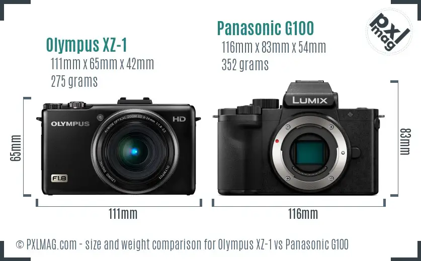 Olympus XZ-1 vs Panasonic G100 size comparison