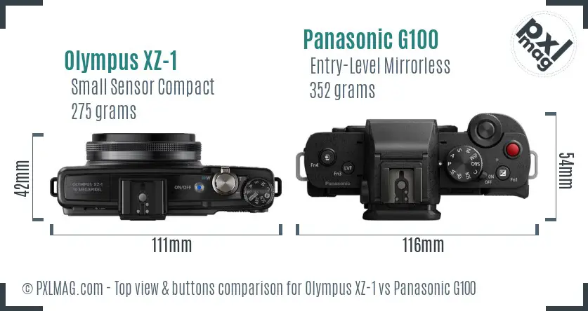Olympus XZ-1 vs Panasonic G100 top view buttons comparison