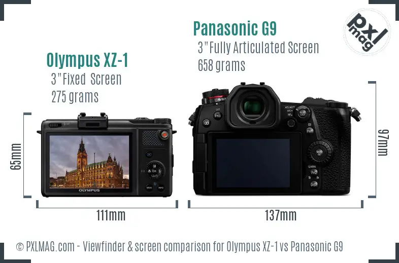 Olympus XZ-1 vs Panasonic G9 Screen and Viewfinder comparison