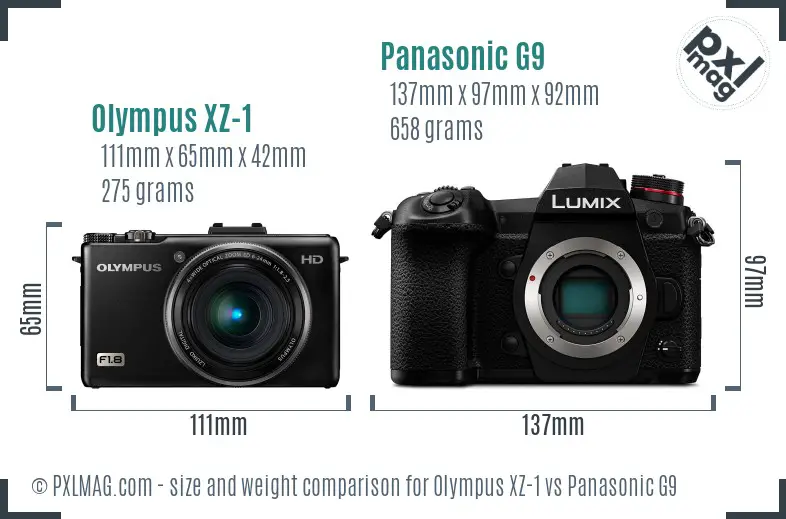 Olympus XZ-1 vs Panasonic G9 size comparison