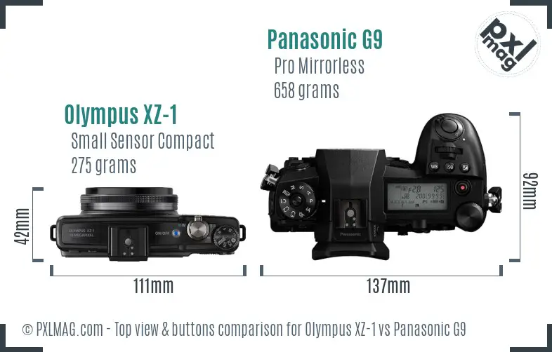 Olympus XZ-1 vs Panasonic G9 top view buttons comparison