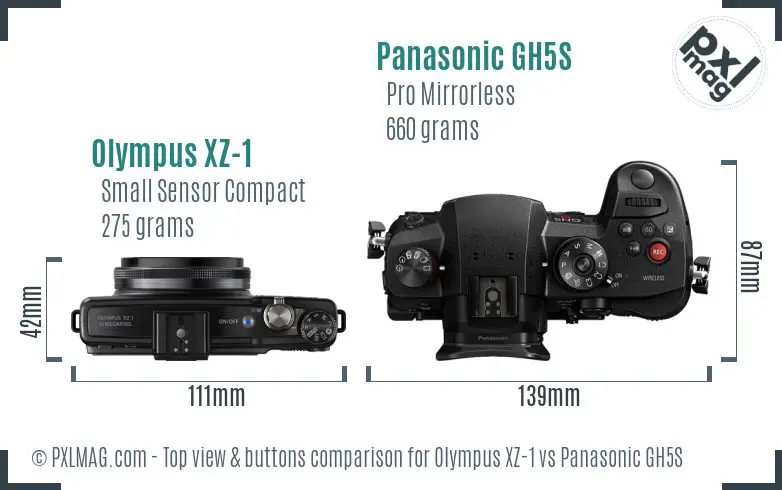 Olympus XZ-1 vs Panasonic GH5S top view buttons comparison