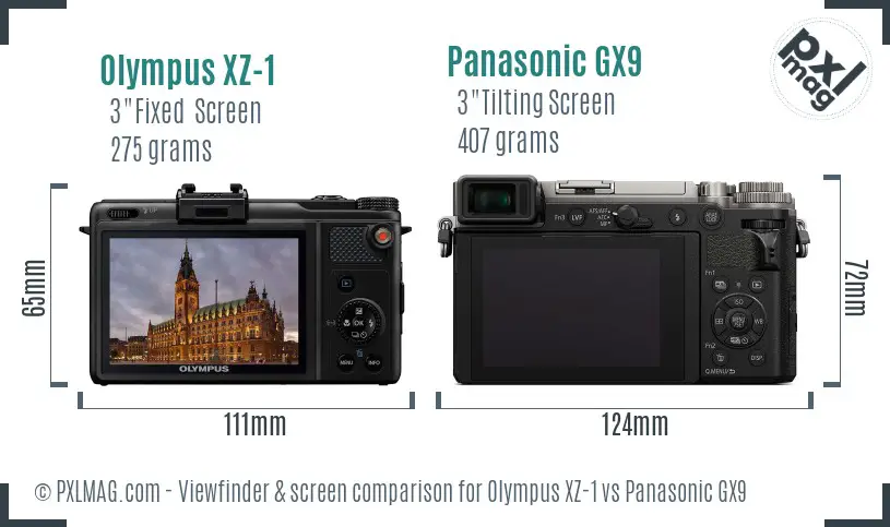 Olympus XZ-1 vs Panasonic GX9 Screen and Viewfinder comparison
