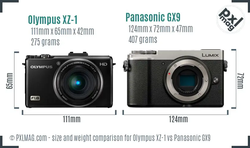Olympus XZ-1 vs Panasonic GX9 size comparison