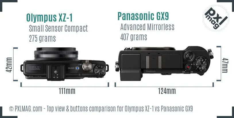 Olympus XZ-1 vs Panasonic GX9 top view buttons comparison