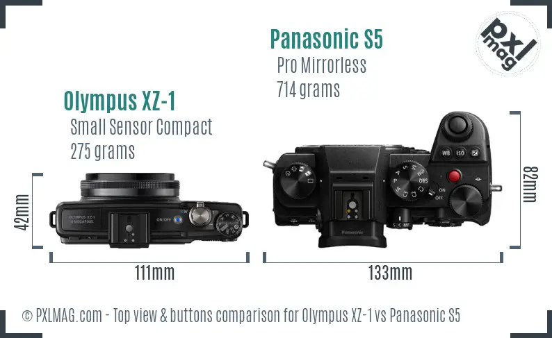 Olympus XZ-1 vs Panasonic S5 top view buttons comparison