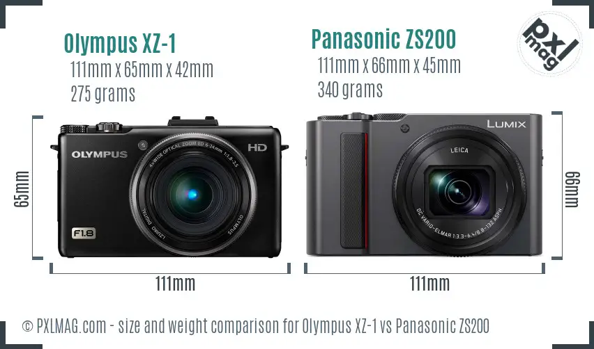 Olympus XZ-1 vs Panasonic ZS200 size comparison