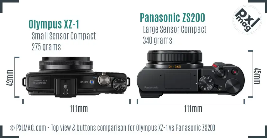 Olympus XZ-1 vs Panasonic ZS200 top view buttons comparison