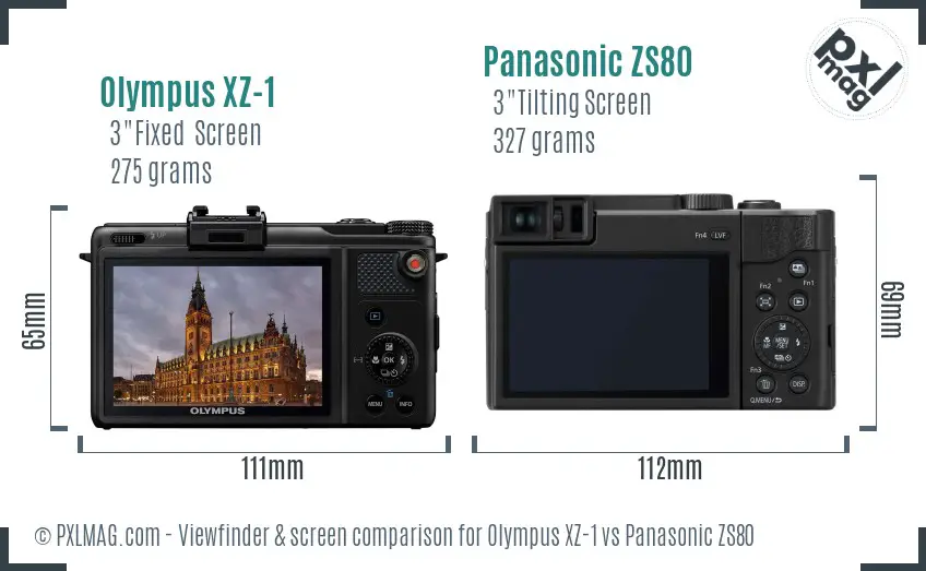 Olympus XZ-1 vs Panasonic ZS80 Screen and Viewfinder comparison