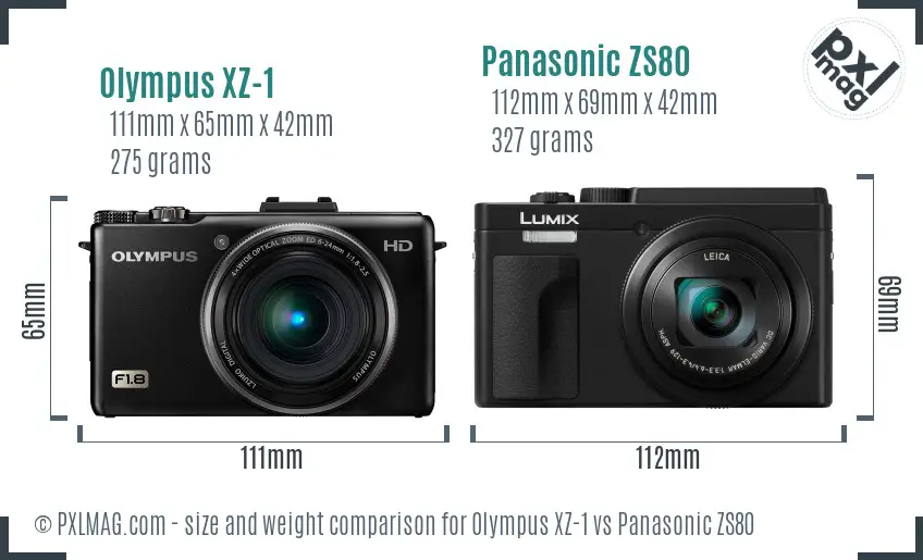 Olympus XZ-1 vs Panasonic ZS80 size comparison