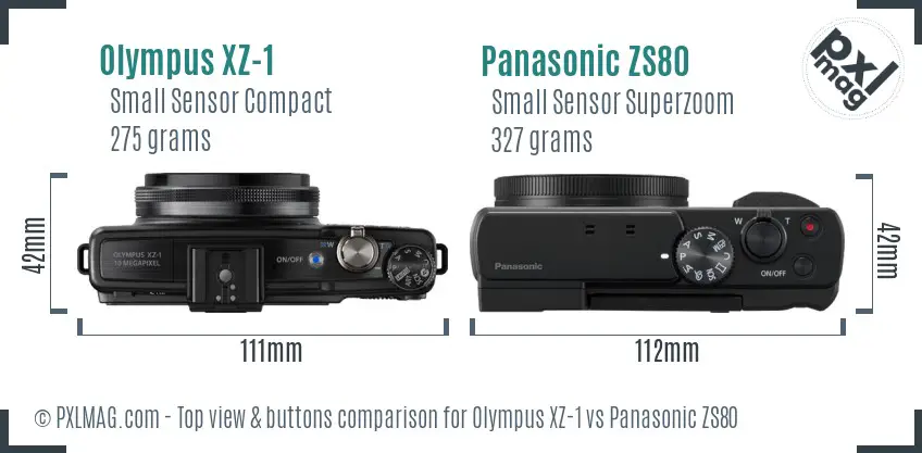 Olympus XZ-1 vs Panasonic ZS80 top view buttons comparison