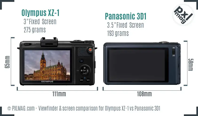 Olympus XZ-1 vs Panasonic 3D1 Screen and Viewfinder comparison