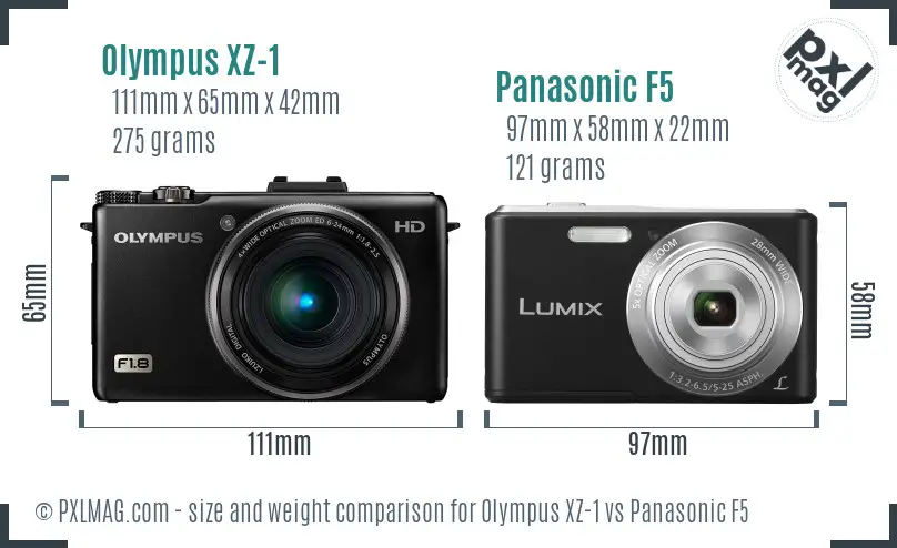 Olympus XZ-1 vs Panasonic F5 size comparison