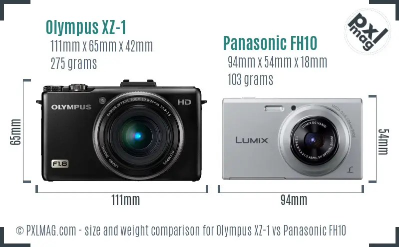 Olympus XZ-1 vs Panasonic FH10 size comparison