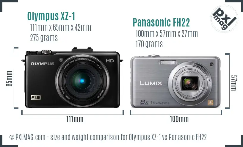 Olympus XZ-1 vs Panasonic FH22 size comparison