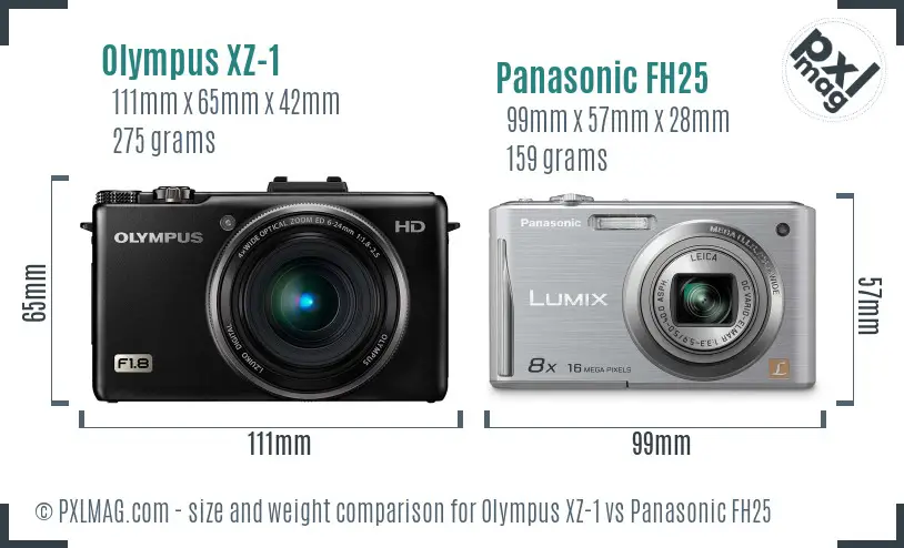 Olympus XZ-1 vs Panasonic FH25 size comparison