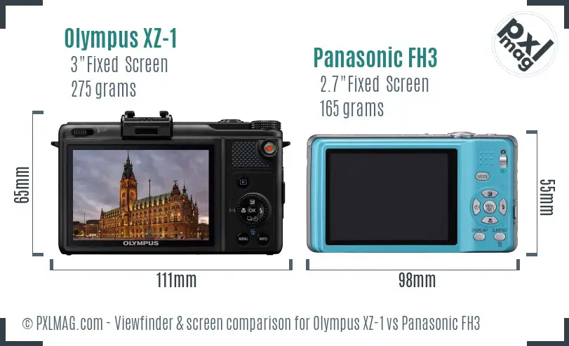 Olympus XZ-1 vs Panasonic FH3 Screen and Viewfinder comparison