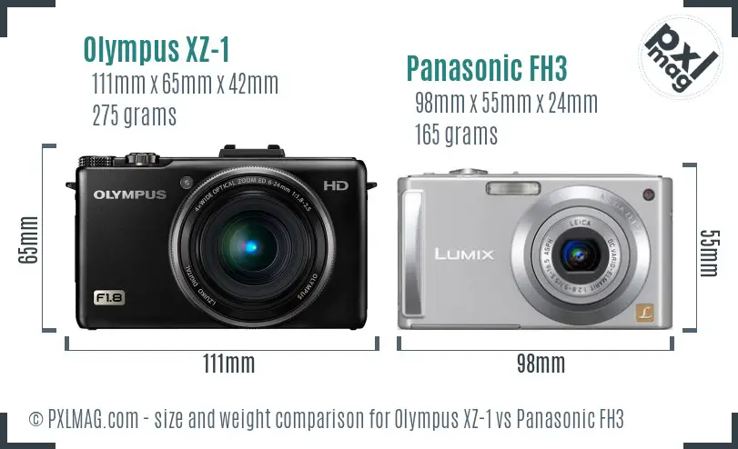 Olympus XZ-1 vs Panasonic FH3 size comparison