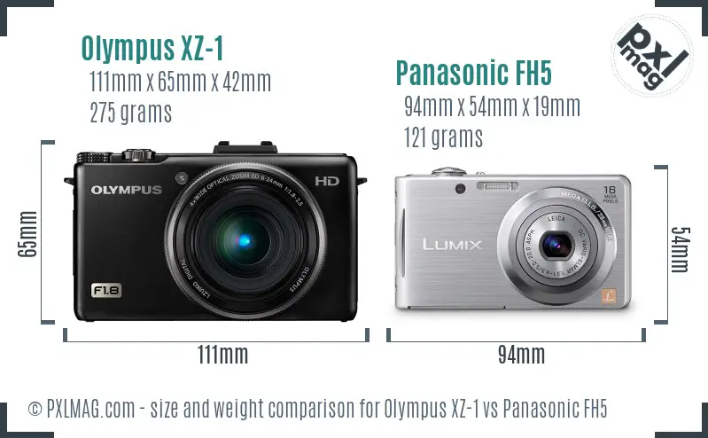 Olympus XZ-1 vs Panasonic FH5 size comparison