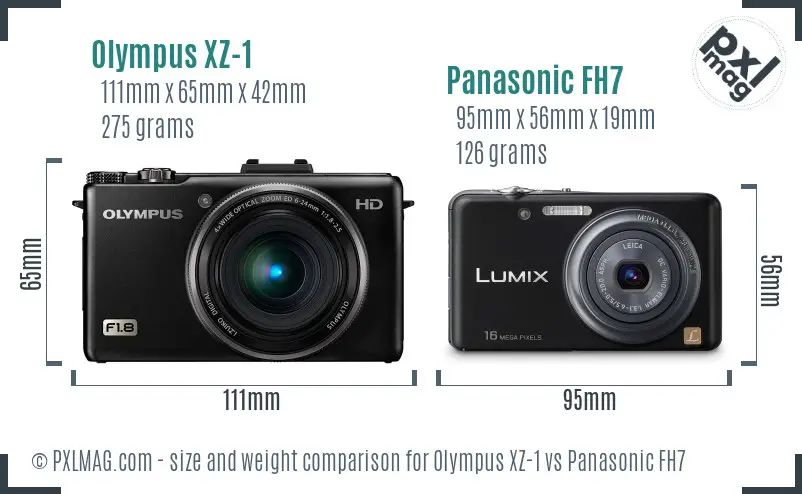 Olympus XZ-1 vs Panasonic FH7 size comparison